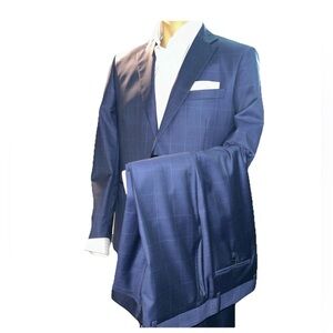 G. Manzoni 2 Suit Men Superior Super 150s  42R 38x3 Plaid Blue Italy Excellent